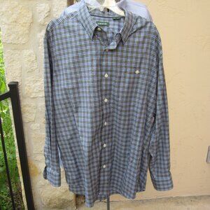 Orvis Cotton/Elastane Wrinkle Free Men's Blue/Gold Plaid Button Down Shirt XL